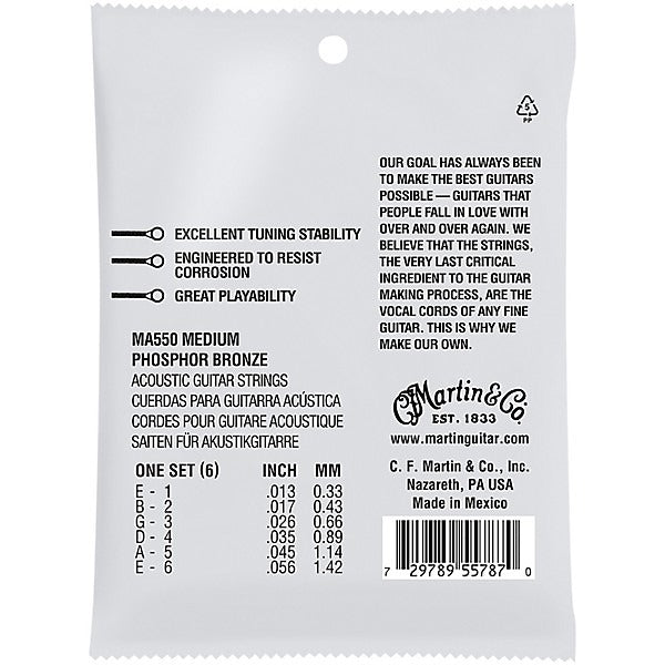 Martin MA550 SP 92/8 Phosphor Bronze Authentic Acoustic Guitar Strings - Medium