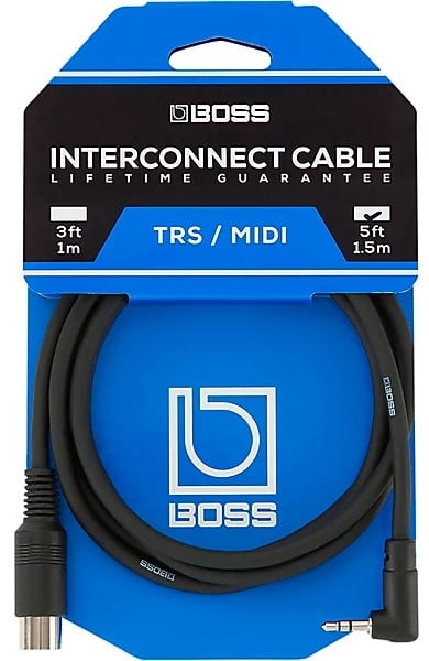 Boss BMIDI-5-35 Type A 3.5mm TRS to Male 5-pin DIN MIDI Cable - 5'