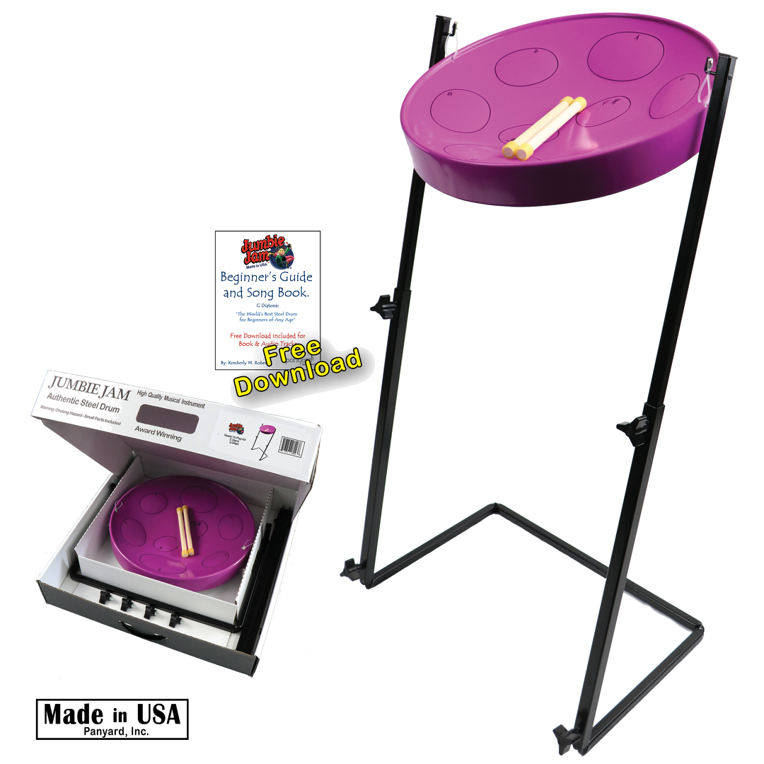 Jumbie Jam Steel Drum Kit - Metal Z-Floor Stand - Purple Pan (G)