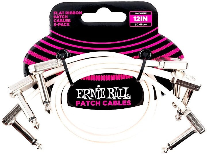 Ernie Ball 12\" Flat Ribbon Patch Cable - White (3 Pack)