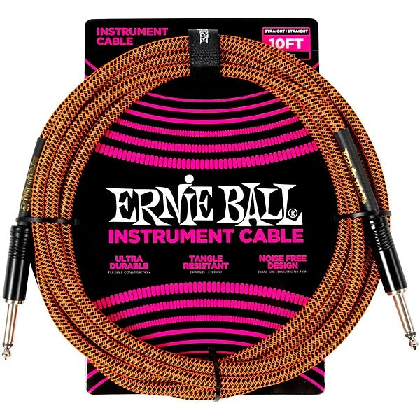 Ernie Ball 10' Straight/Straight Braided Instrument Cable - Pumpkin Pie