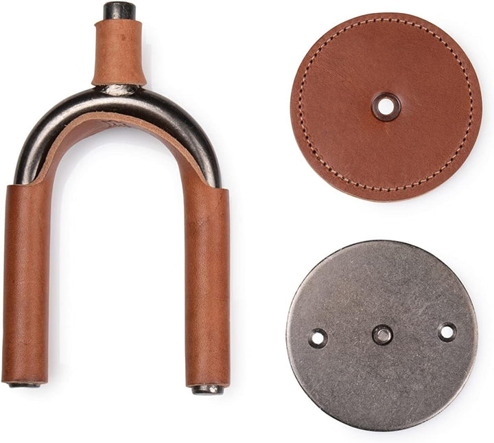Levy LVY-FGHNGR-SMTN Forged Steel Guitar Hanger - Smoked Metal With Tan Leather Wraps