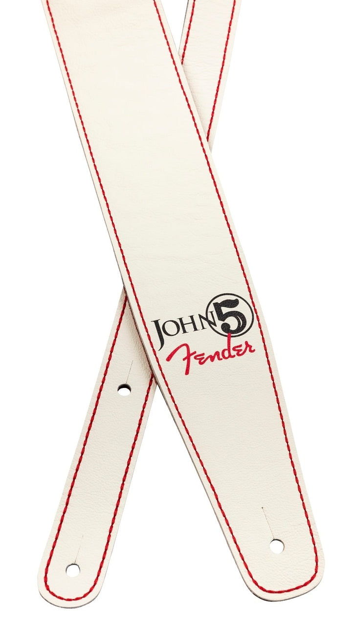 Fender John 5 Leather Guitar Strap - Arctic White & Red Suede 2