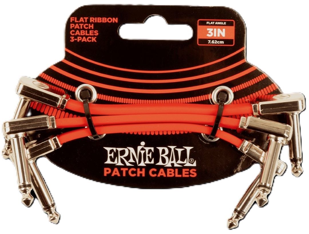 Ernie Ball 3\" Flat Ribbon Patch Cable - Red (3 Pack)