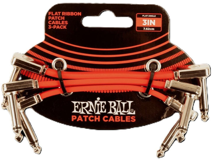Ernie Ball 3\" Flat Ribbon Patch Cable - Red (3 Pack)