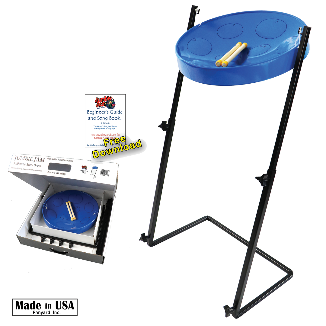Jumbie Jam Steel Drum Kit - Metal Z-Floor Stand - Blue Pan (G)