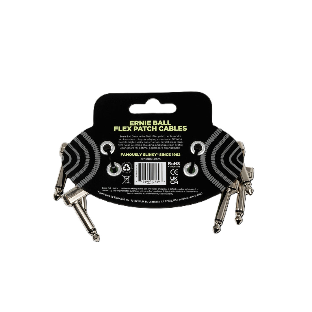 Ernie Ball 3\" Flex Patch Cable - Glow in Dark (3 Pack) 2