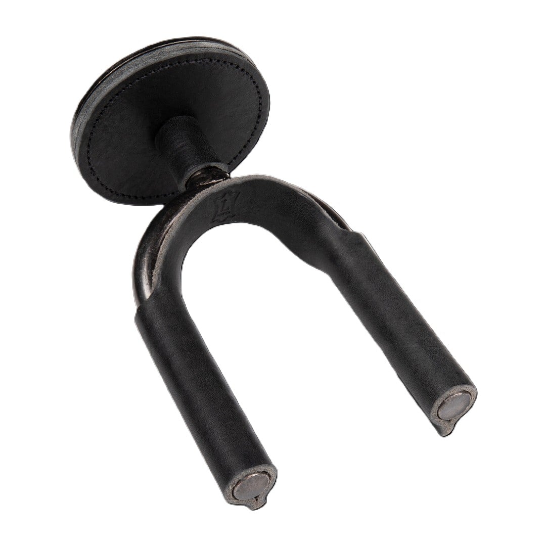 Levy LVY-FGHNGR-SMBK Forged Steel Guitar Hanger - Smoked Metal With Black Leather Wraps 2