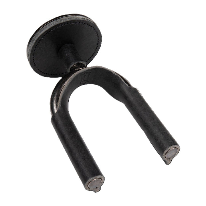 Levy LVY-FGHNGR-SMBK Forged Steel Guitar Hanger - Smoked Metal With Black Leather Wraps 2