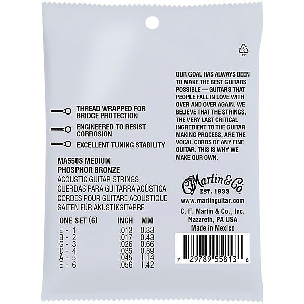 Martin MA550S Marquis 92/8 Phosphor Bronze Authentic Silked Acoustic Guitar Strings - Medium