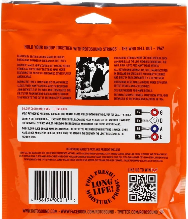 Rotosound RS66LD Swing Bass 66 Stainless Steel Roundwound Bass Strings - Standard Long Scale 2