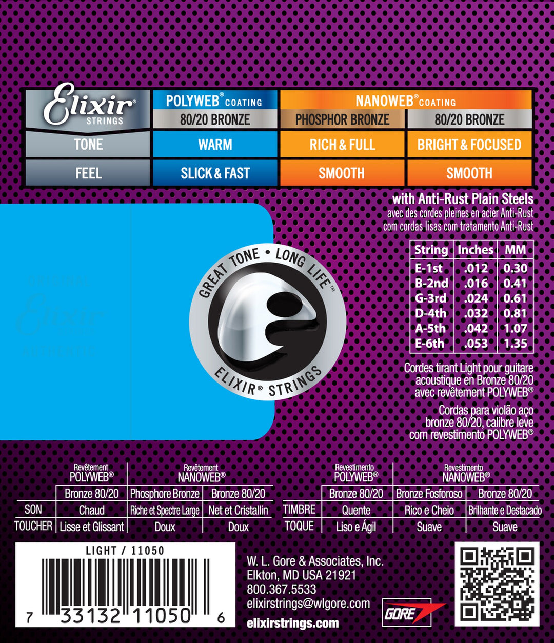 Elixir 11050 Polyweb 80/20 Bronze 12-53 Acoustic Strings