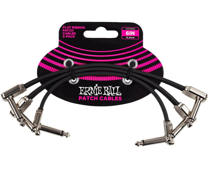 Ernie Ball P06221 6\" Flat Ribbon Patch Cable 3-Pack - (Black)