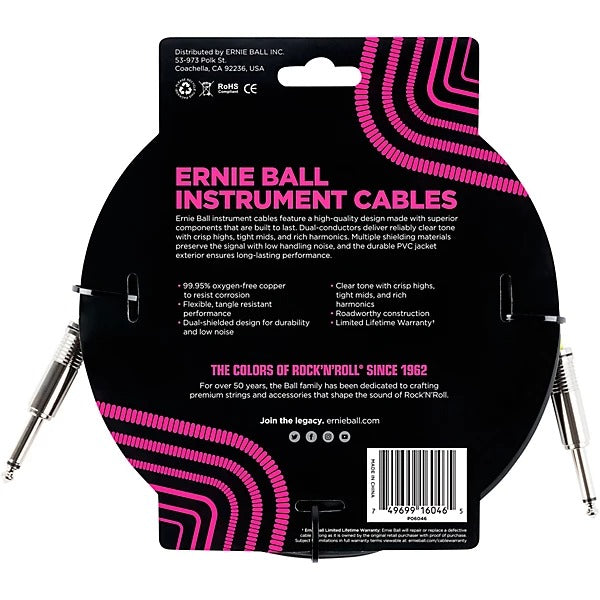 Ernie Ball Classic Instrument Cable Straight/Straight 20ft - Black 2