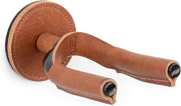 Levy LVY-FGHNGR-BKTN Forged Steel Guitar Hanger - Black Metal With Tan Leather Wraps