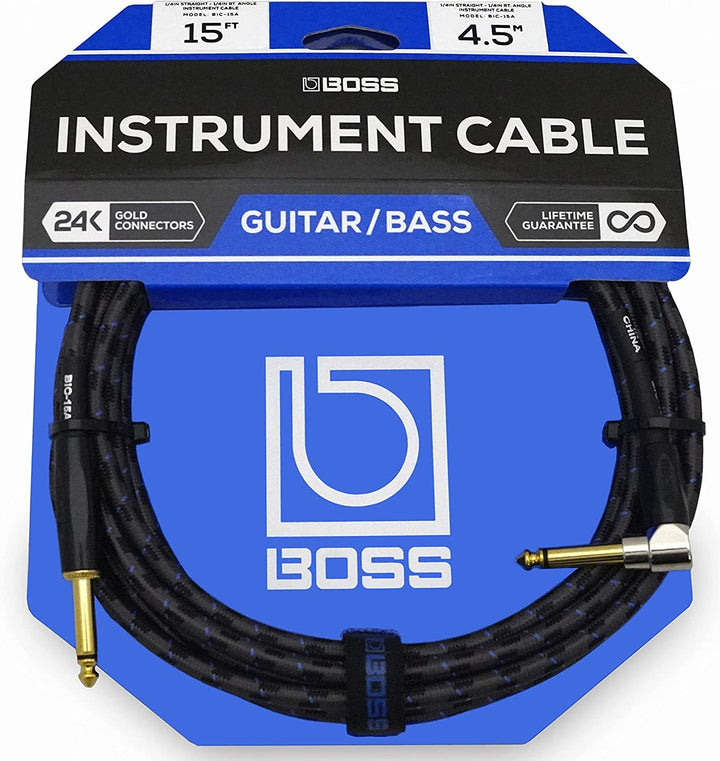 Boss BIC-15A 15ft 1/4 Cable Straight to Right Angle