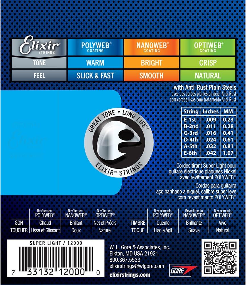 Elixir Polyweb Electric Guitar Strings Super Light .009-.042 2
