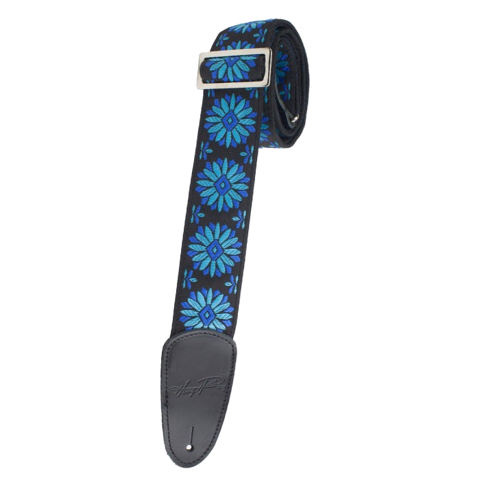 Henry Heller 2" Tri-Glide Woven Jacquard Guitar Strap - Blue Flowers On Black
