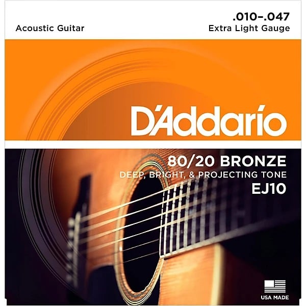 D'addario EJ10 80/20 Bronze 10-47 Acoustic Guitar Strings - Extra Light