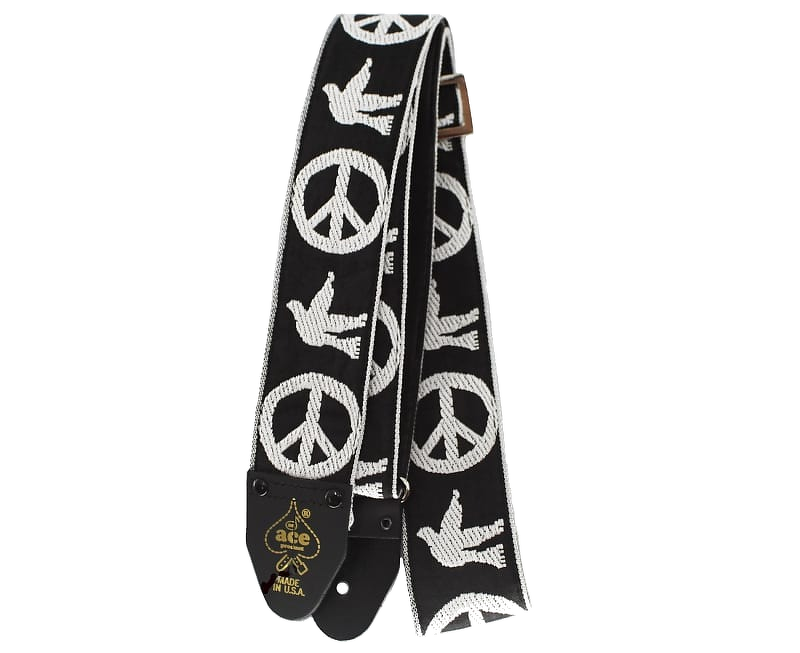 D'Andrea 2\" Ace 6 Vintage Reissue Guitar Strap - Peace & Dove Black
