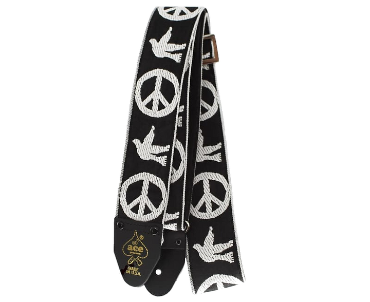 D'Andrea 2\" Ace 6 Vintage Reissue Guitar Strap - Peace & Dove Black