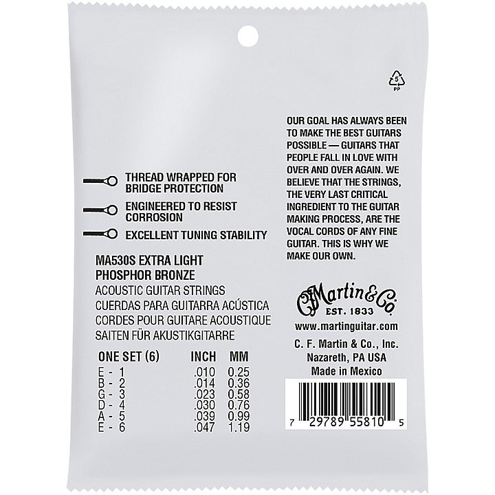 Martin MA530S 92-8 Phosphor Bronze Acoustic Guitar Strings -  Extra Light