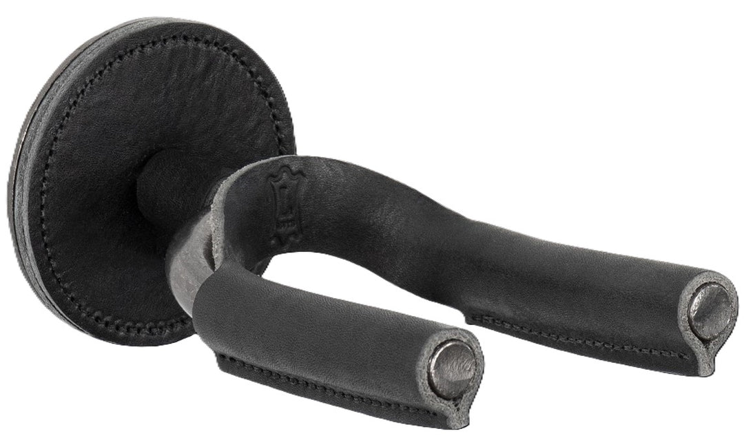 Levy LVY-FGHNGR-SMBK Forged Steel Guitar Hanger - Smoked Metal With Black Leather Wraps