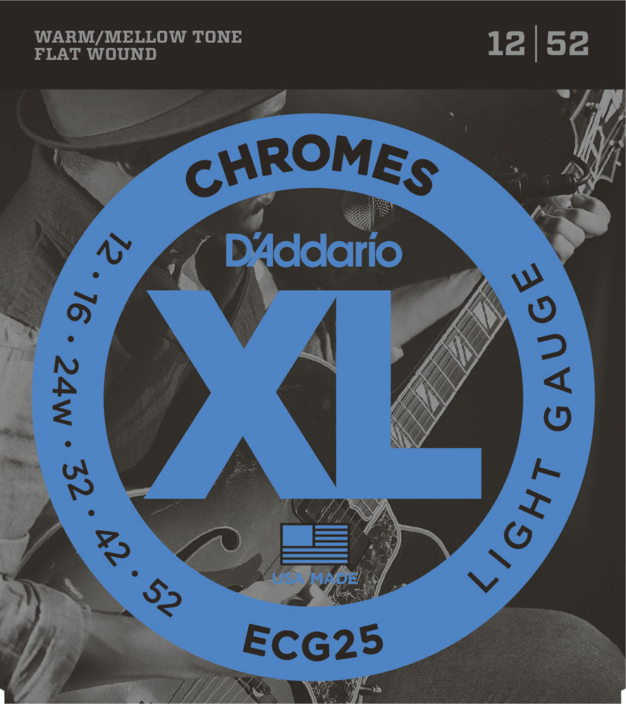 D'Addario ECG25 Chromes Electric Guitar Flatwound Light 12-52 Guitar Strings