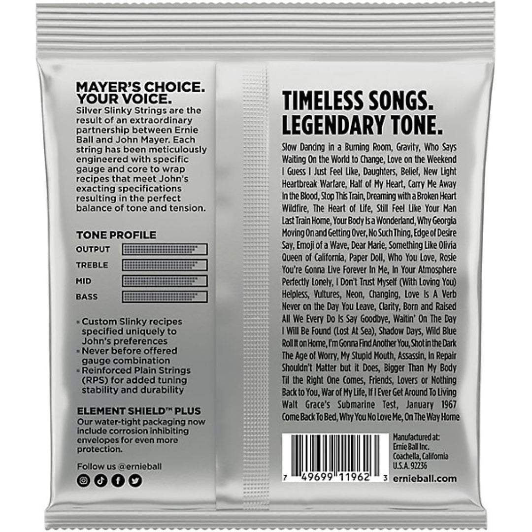 Ernie Ball John Mayer Silver Slinky Nickel Wound Electric Guitar Strings - 3 Pack Tin 4