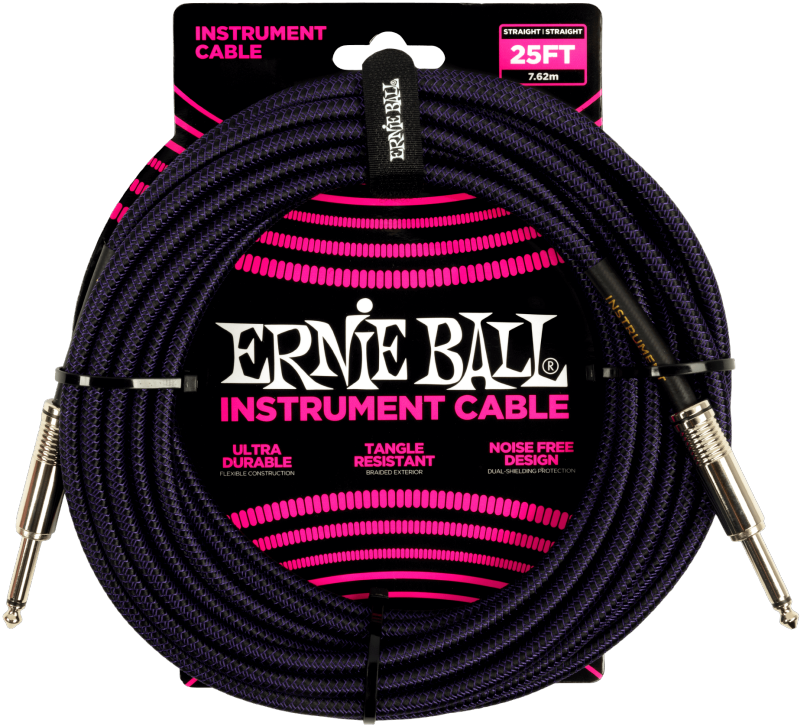 Ernie Ball 25' Braided Straight to Straight Instrument Cable - Purple/Black