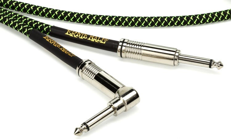 Ernie Ball 18ft Straight/Angle Braided Instrument Cable - Black/Green 2