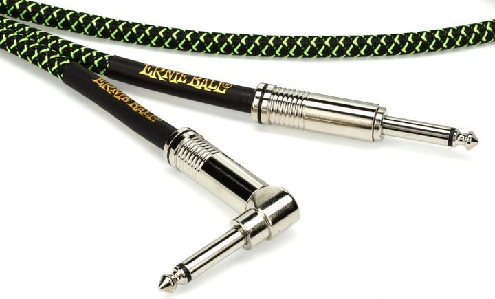 Ernie Ball 18ft Straight/Angle Braided Instrument Cable - Black/Green 2