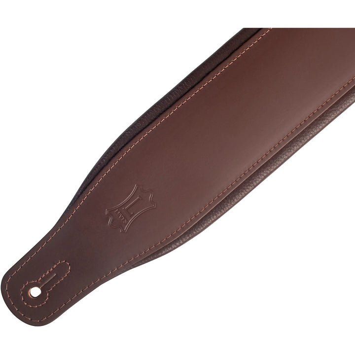 Levy M26PD-DBR_DBR 3 inch Top Grain Leather Guitar Strap in Dark Brown With Foam Wrapped 2