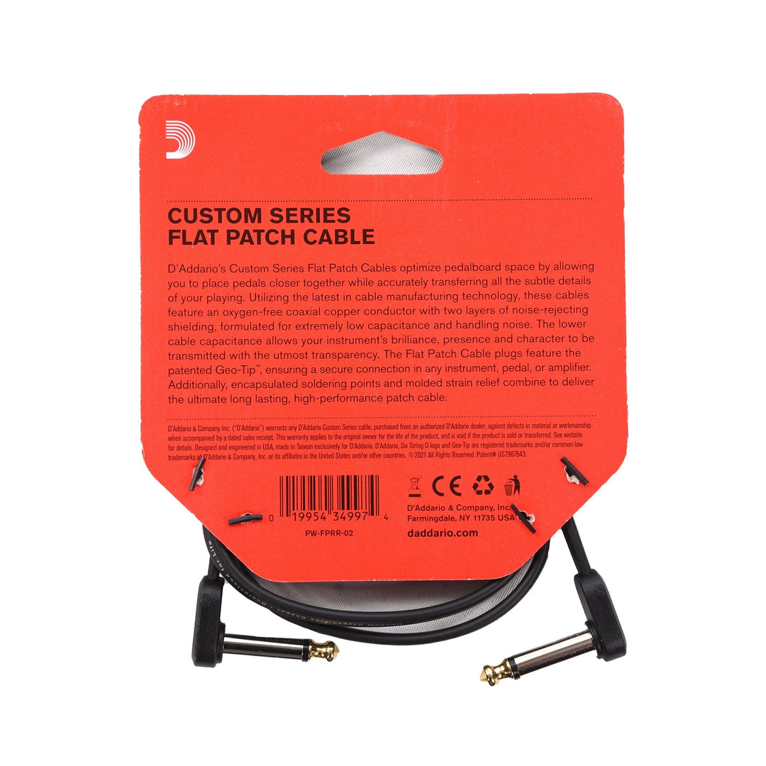 D'Addario PW-FPRR-02 Right Angle to Right Angle Flat Patch Cable - 2 Foot
