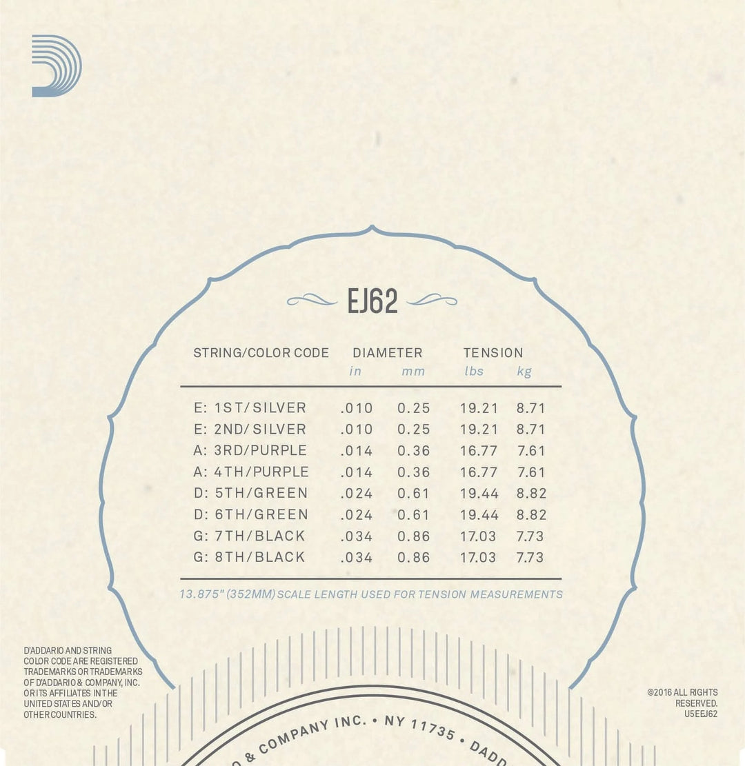 D'Addario EJ62 80/20 Bronze 10-34 Mandolin Strings - Light