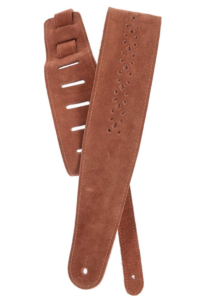 Planet Waves Vented Leather Guitar Strap Camel Suede Rosette