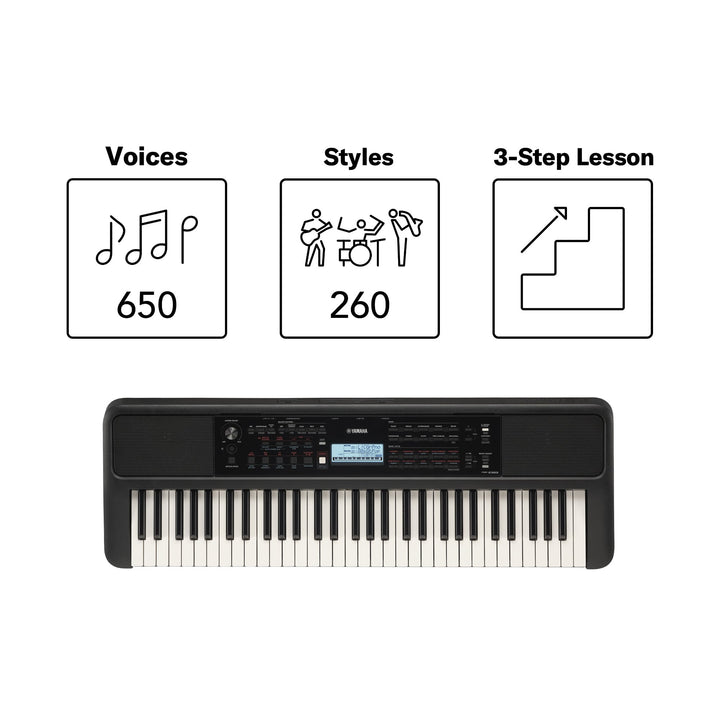 Yamaha PSRE383 61-Key Portable Keyboard - With AC Adapter 3