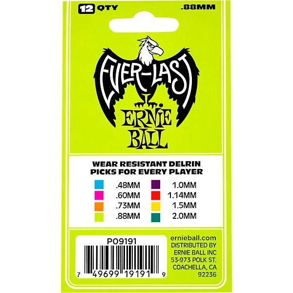 Ernie Ball .88mm Everlast Delrin Guitar Picks - Green (12 Pack)