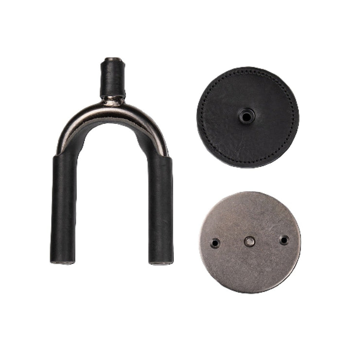 Levy LVY-FGHNGR-SMBK Forged Steel Guitar Hanger - Smoked Metal With Black Leather Wraps 4