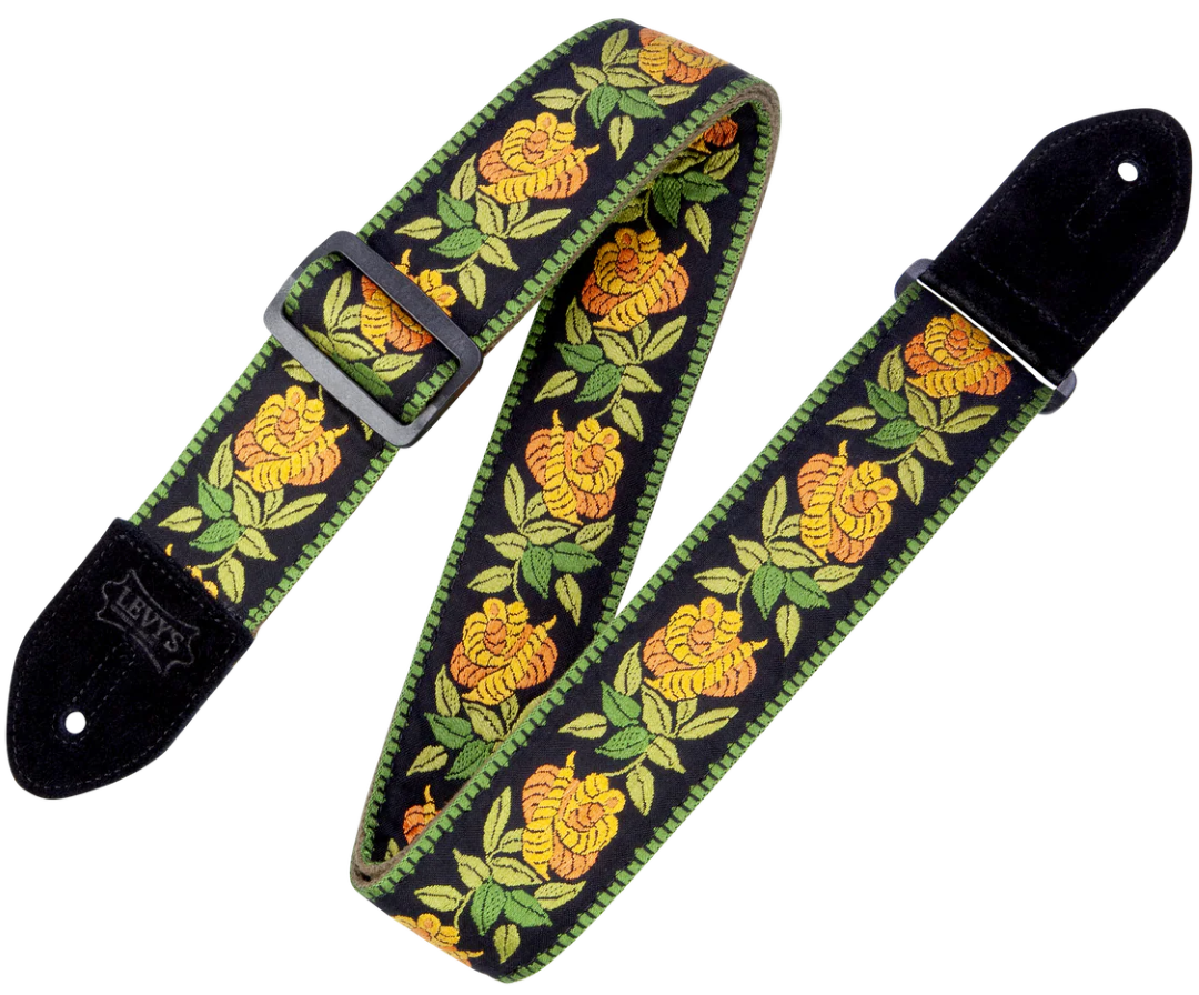 Levys MC8JQ-004 2\" Wide Woven Cotton Guitar Strap - Yellow Floral