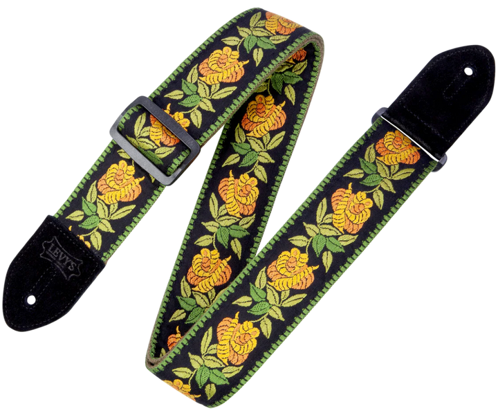 Levys MC8JQ-004 2\" Wide Woven Cotton Guitar Strap - Yellow Floral
