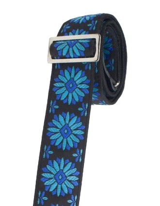 Henry Heller 2\" Tri-Glide Woven Jacquard Guitar Strap - Blue Flowers On Black 2