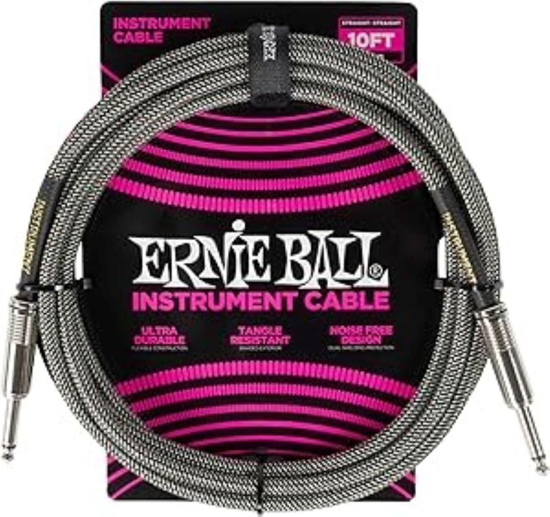 Ernie Ball 10ft Straight/Straight Braided Instrument Cable - Silver Fox