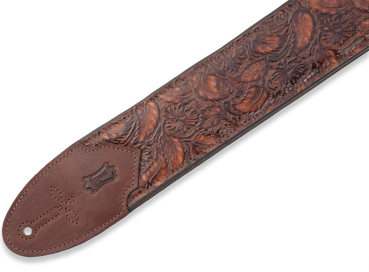 Levy M4WP-006 3\" Wide Embossed Leather Strap - Geranium Whiskey 2
