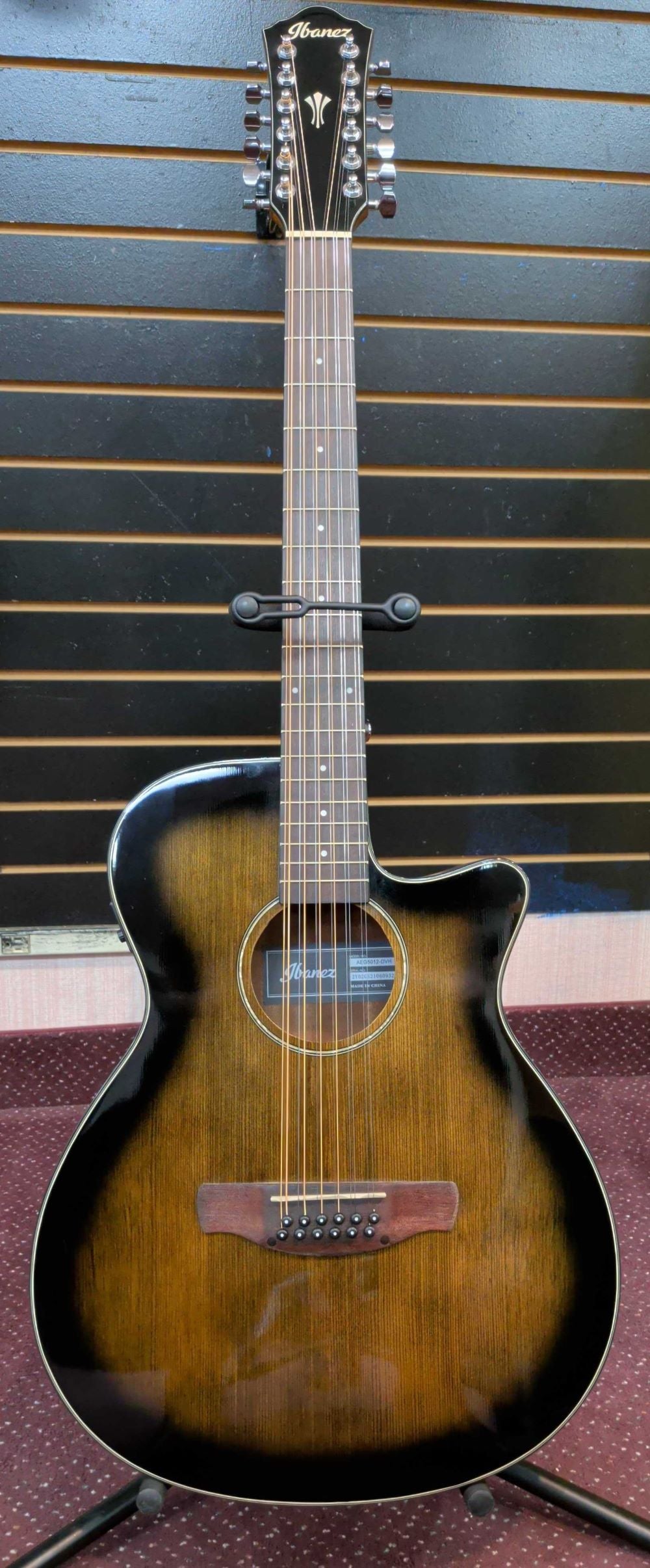Used Ibanez AEG5012-DVH 12 String Acoustic Guitar - High Gloss Dark Violin Sunburst 3