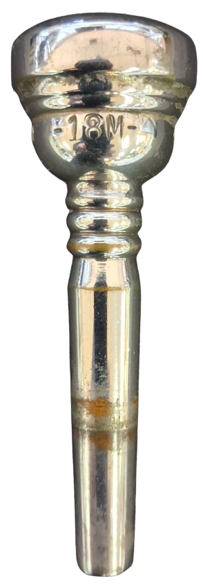 used rudy muck cushion rim trumpet mouthpiece front with 18m sizing stamped on rim